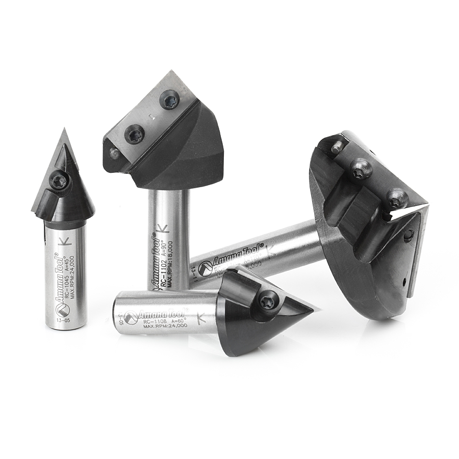 Amana AMS-150 4-Pc 3D CNC Signmaking, Lettering & Engraving Insert Solid Carbide 45, 60, 90 & 120 Degree V-Groove Router Bit Collection, 1/2 Inch Shank