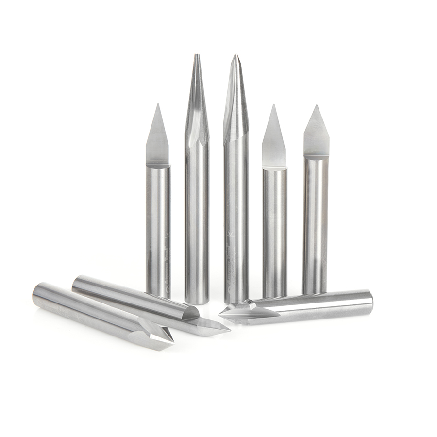 Amana AMS-163 8-Pc Signmaking & Engraving CNC Router Bit Collection, 1/4 Inch Shank