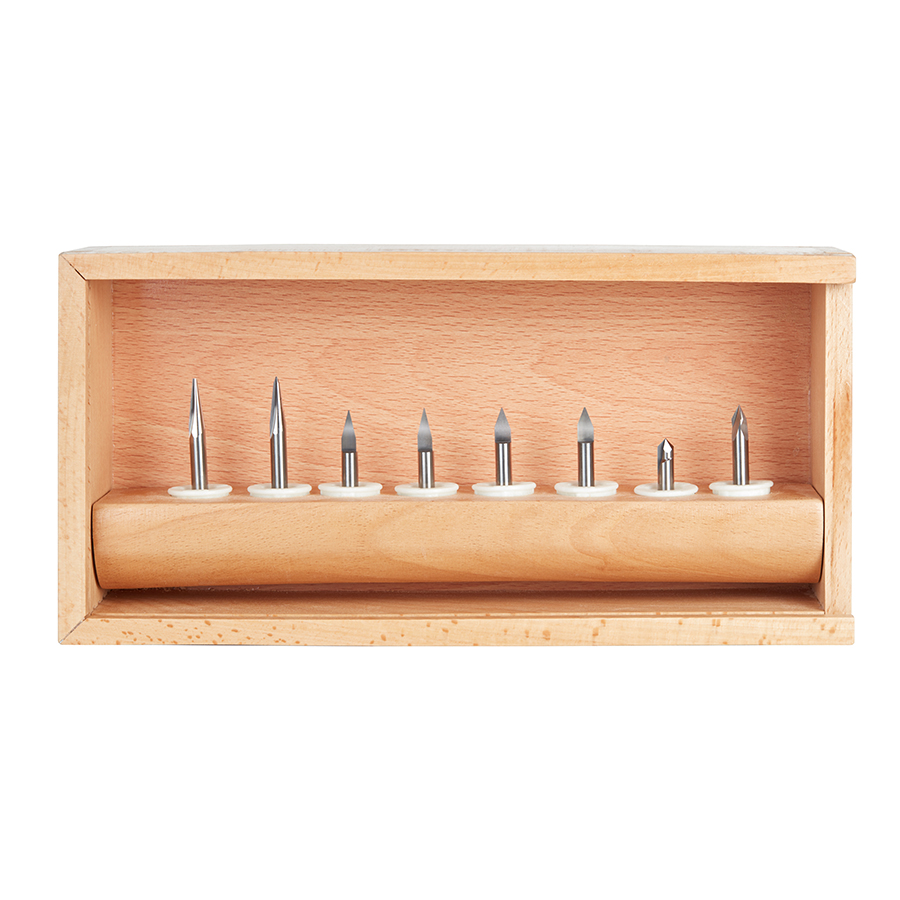 Amana AMS-163 8-Pc Signmaking & Engraving CNC Router Bit Collection, 1/4 Inch Shank