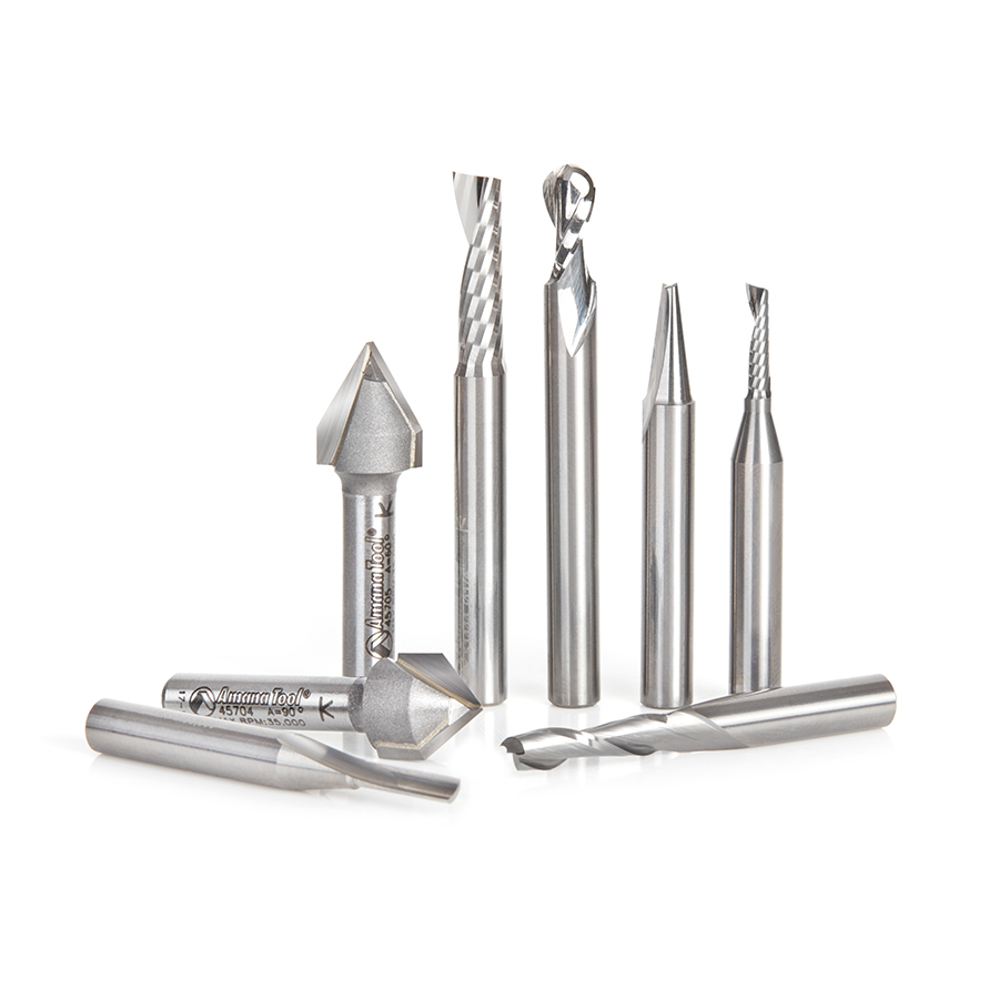 Amana AMS-168 8-Pc General Purpose CNC Router Bit Collection #II, 1/4 Inch Shank