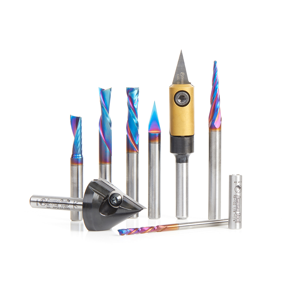 Amana AMS-169 10-Pc CNC Signmaking Router Bit Set IV, 1/8 & 1/4 Inch Shank