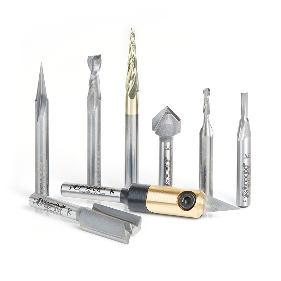 Amana AMS-178 8-Pc Artist Signmaking Starter CNC Router Bit Collection #IV, 1/4 Inch Shank