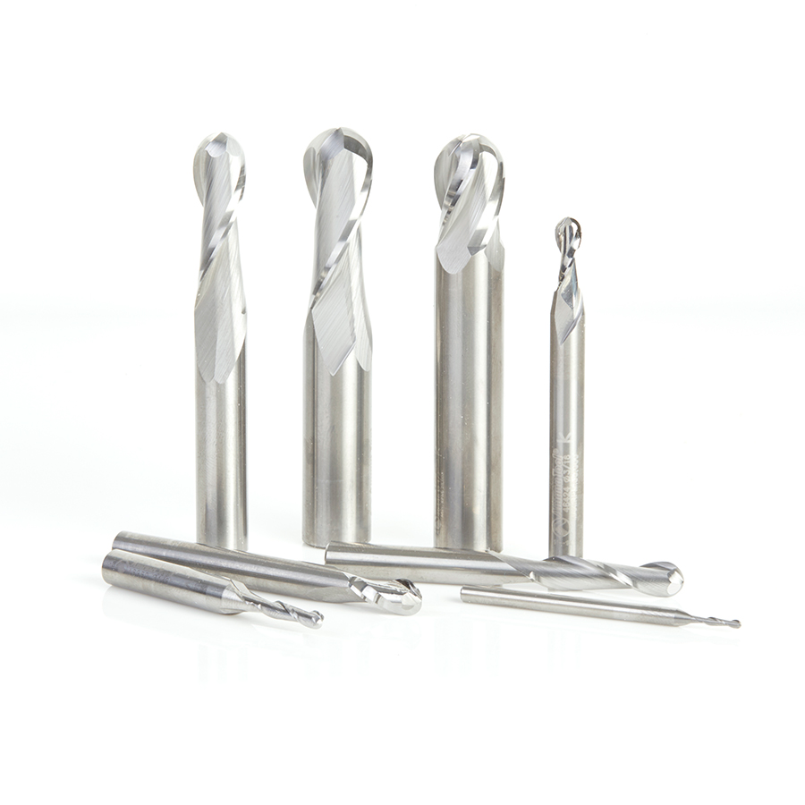 Amana AMS-180 8-Piece Solid Carbide Up-Cut Spiral Ball Nose Router Bit Collection