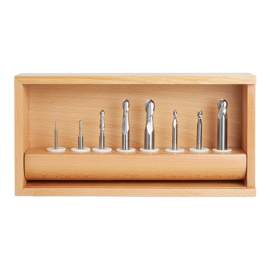 Amana AMS-180 8-Piece Solid Carbide Up-Cut Spiral Ball Nose Router Bit Collection