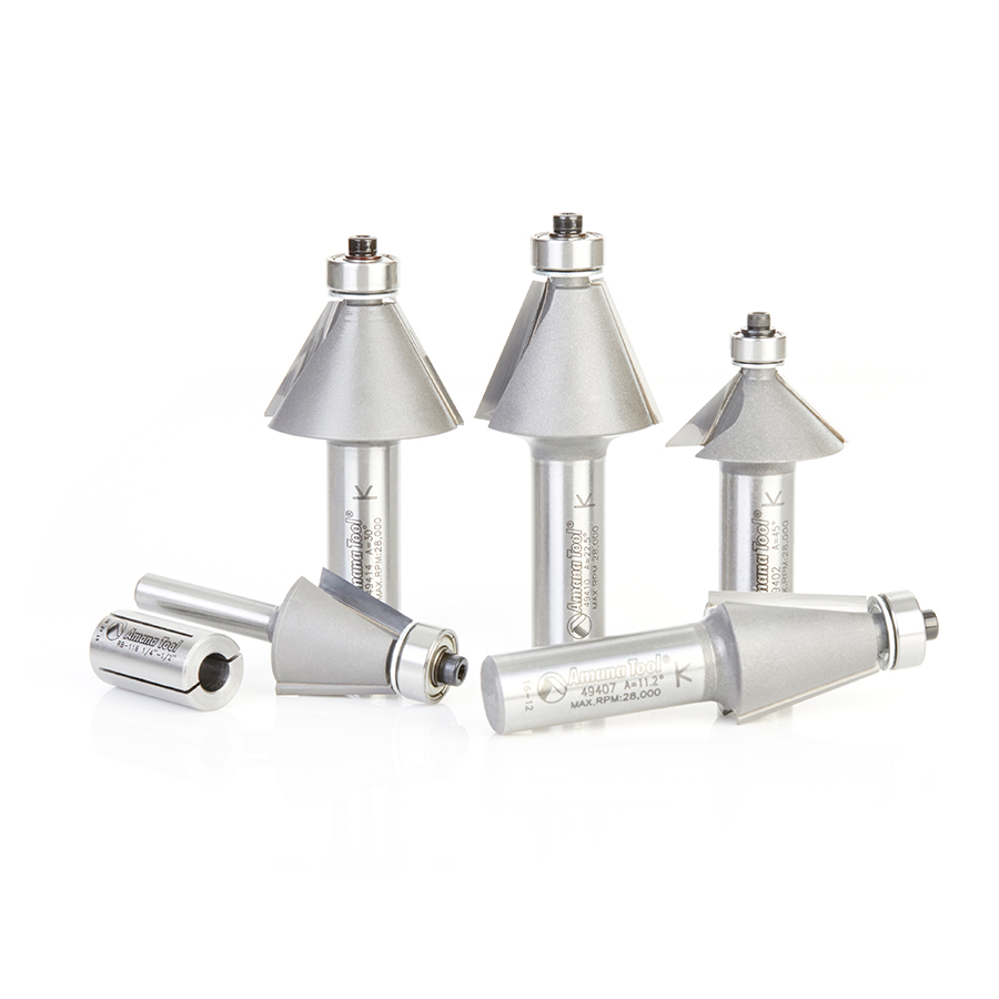 Amana AMS-184 5-Piece 11-1/4º, 15º, 22-1/2º, 30º and 45º Chamfer Router Bit Collection