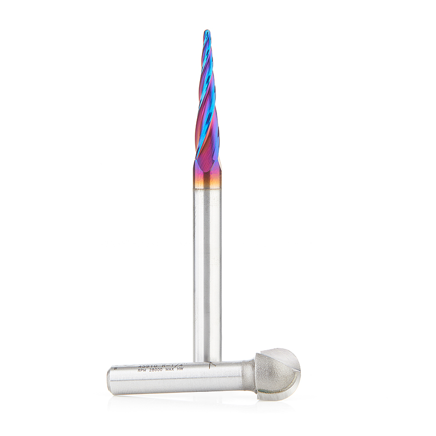 Amana AMS-191 2-Pc Solid Carbide and Carbide Tipped Carving 2D/Core Box CNC Router Bit Pack, 1/4 Inch Shank