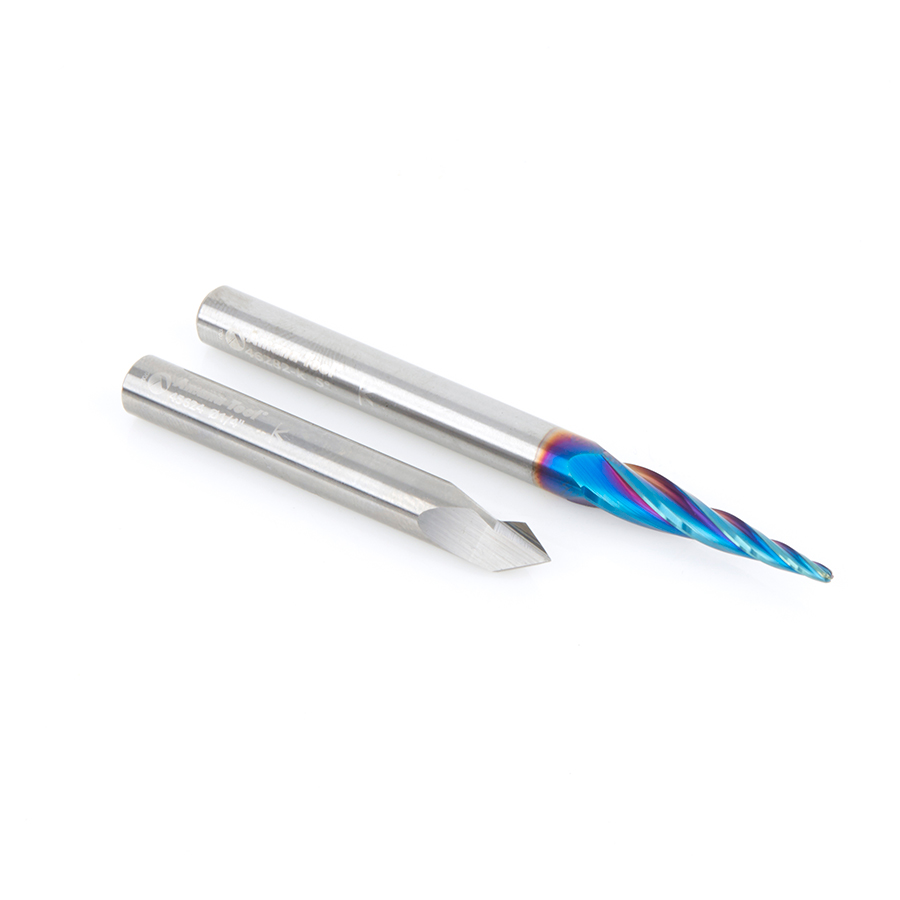 Amana AMS-192 2-Pc Solid Carbide Spiral 2D/3D Carving & 60 Degree V-Groove Router Bit Set, 1/4 Inch Shank