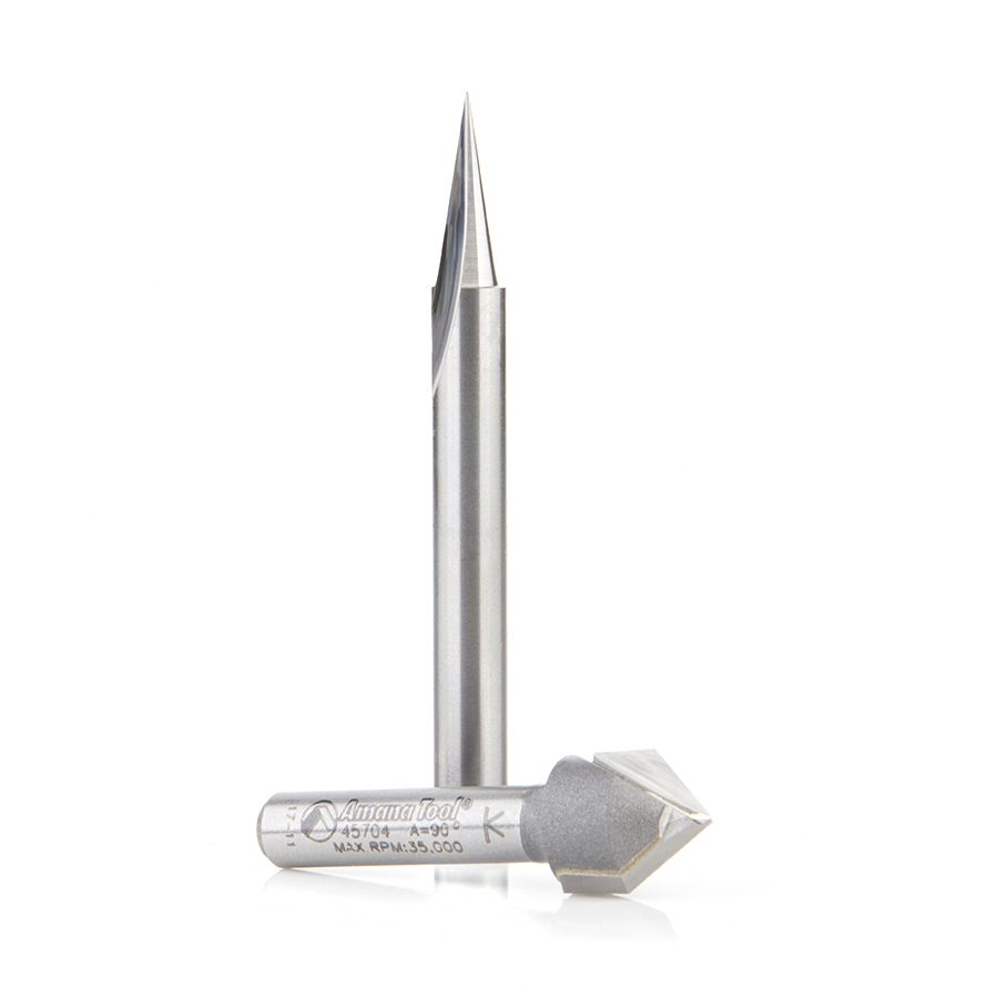 Amana AMS-193 2-Pc Solid Carbide and Carbide Tipped 18 & 90 Degree Signmaking/Engraving Router Bit Pack, 1/4 Inch Shank