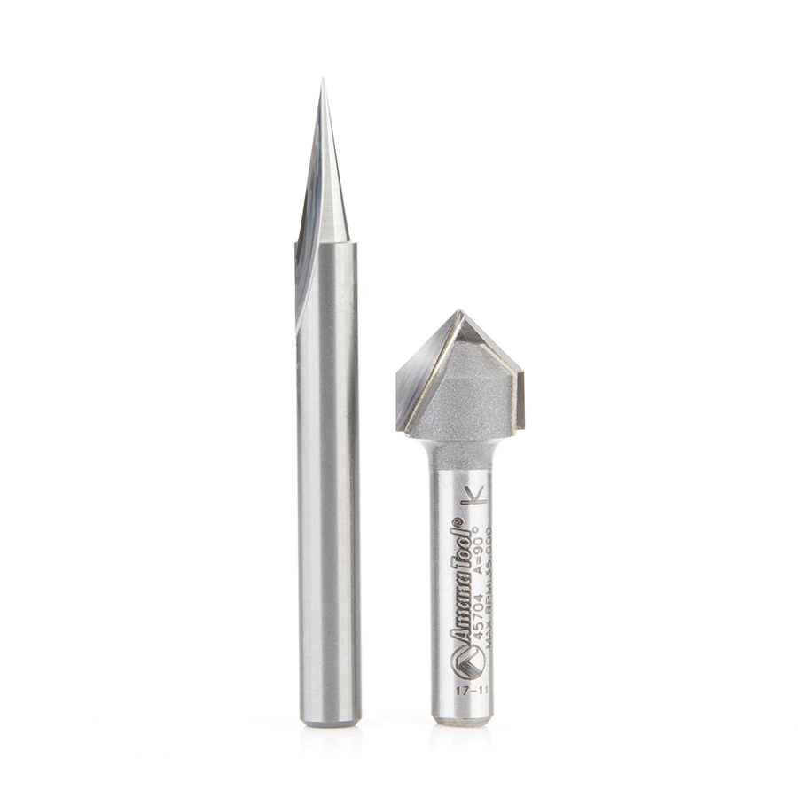 Amana AMS-193 2-Pc Solid Carbide and Carbide Tipped 18 & 90 Degree Signmaking/Engraving Router Bit Pack, 1/4 Inch Shank