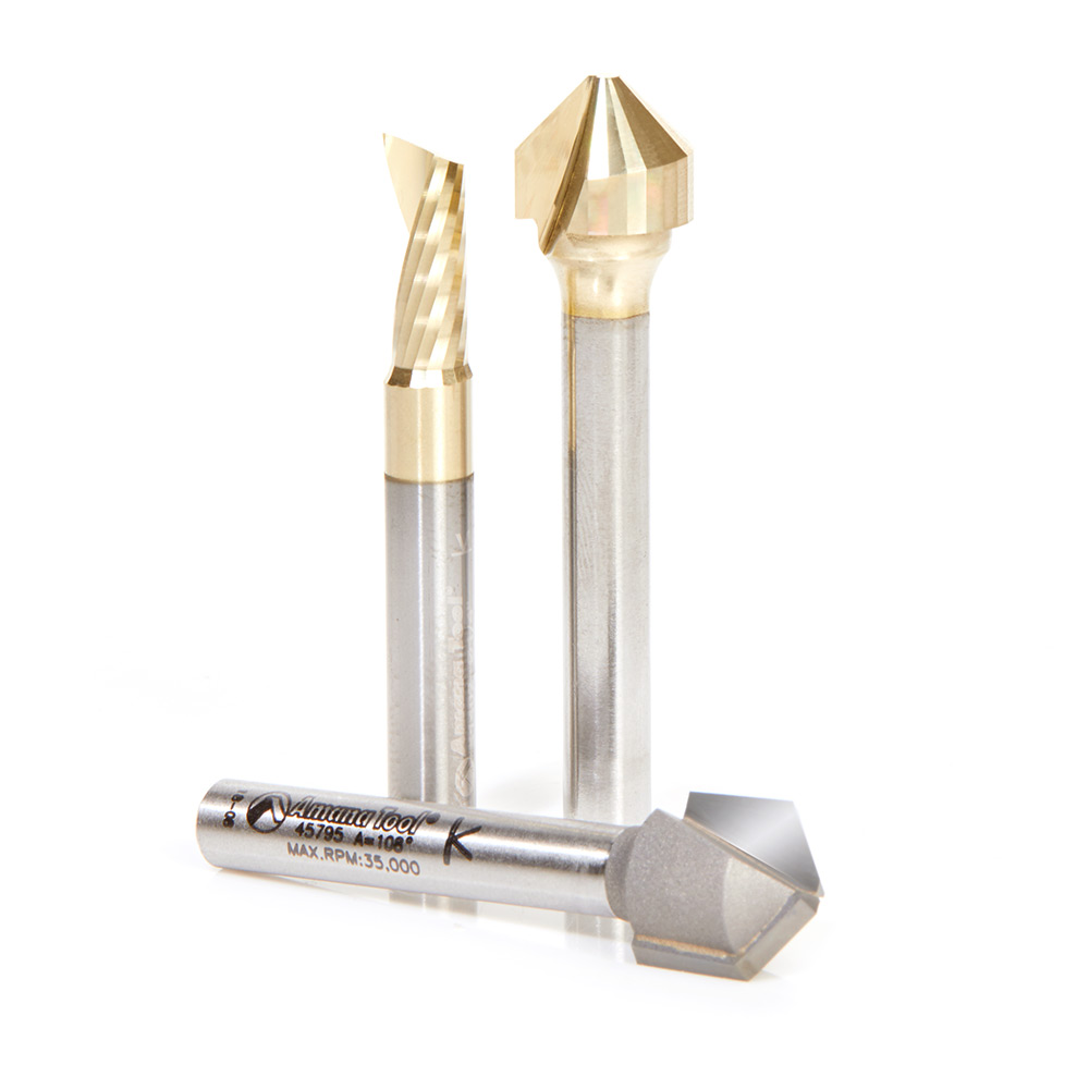 Amana AMS-213 3-Pc ACM 90 and 108 Degree and 1/4 Inch Diameter, 1/4 Inch Shank Pack