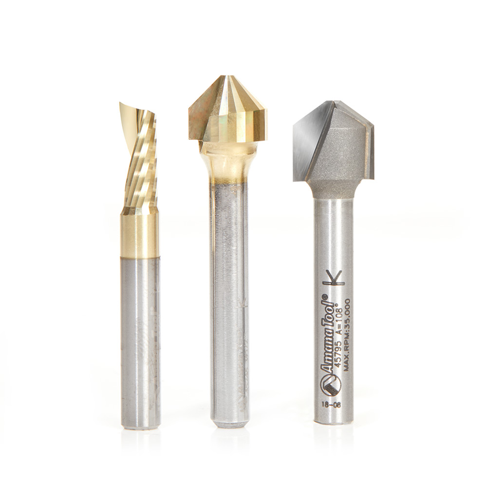 Amana AMS-213 3-Pc ACM 90 and 108 Degree and 1/4 Inch Diameter, 1/4 Inch Shank Pack