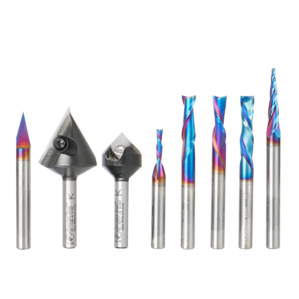 Amana AMS-257-M 8-Pc CNC General Purpose Router Bit Set, 6mm Shank, Packed In Tanos Systainer Plastic Case