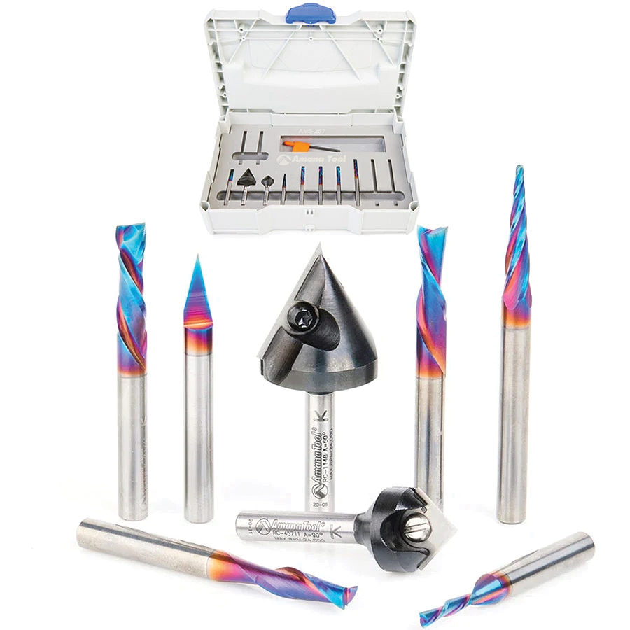 Amana AMS-257-M 8-Pc CNC General Purpose Router Bit Set, 6mm Shank, Packed In Tanos Systainer Plastic Case
