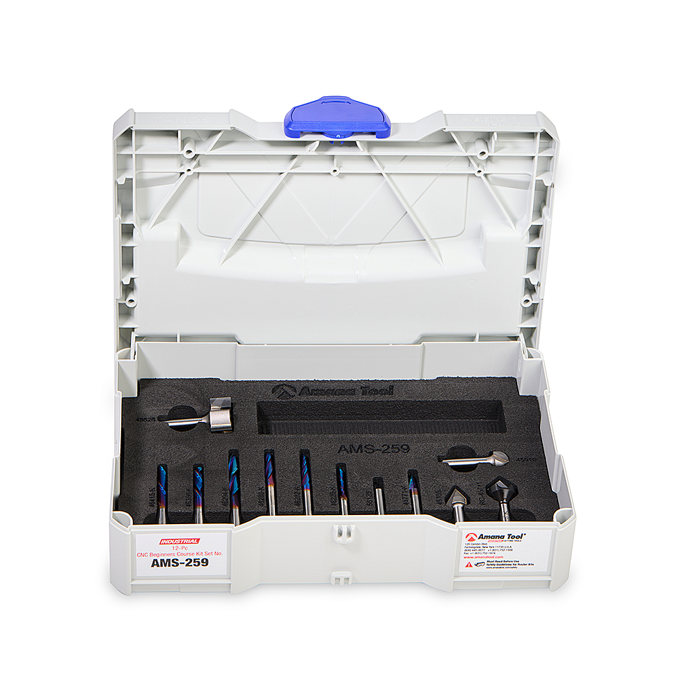 Amana AMS-259 12-Pc CNC Beginners Course Kit, 1/4 Inch Shank, Packed In Tanos Systainer Plastic Case