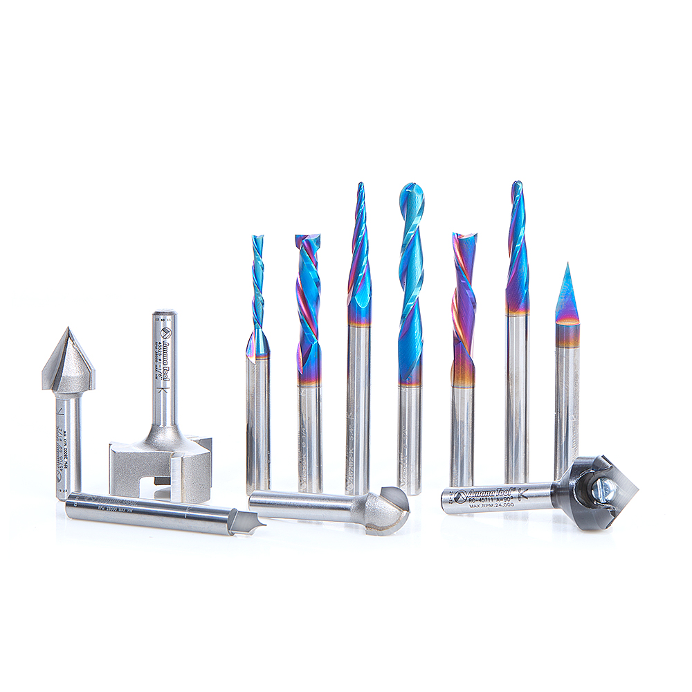 Amana AMS-259 12-Pc CNC Beginners Course Kit, 1/4 Inch Shank, Packed In Tanos Systainer Plastic Case