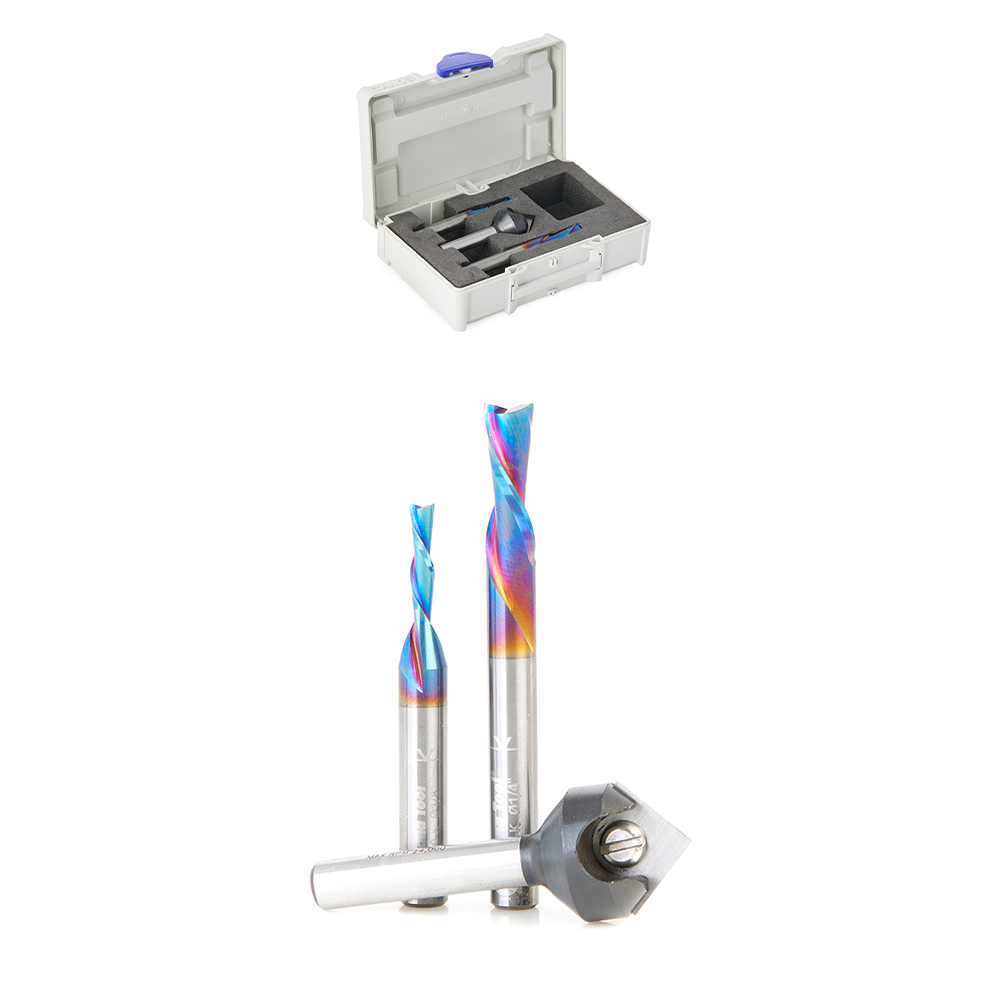 Amana AMS-299-T CNC 3-Pc Starter Set, 1/4 Inch Shank, Packed In Tanos Systainer Plastic Case