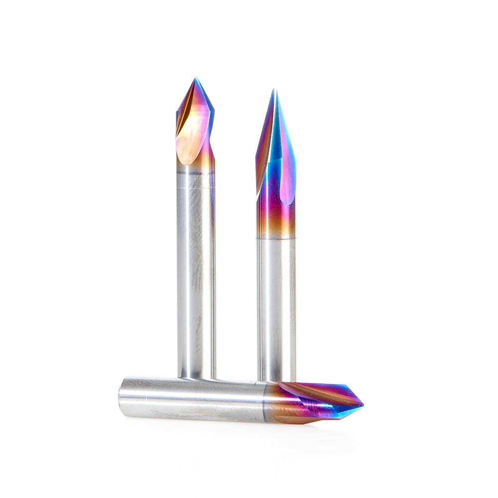 Amana AMS-310-K 3-Pc Spektra, Extreme Tool Life Coated CNC 30°, 60° & 90° V-Groove, Signmaking & Lettering, 1/4 Inch Shank Pack