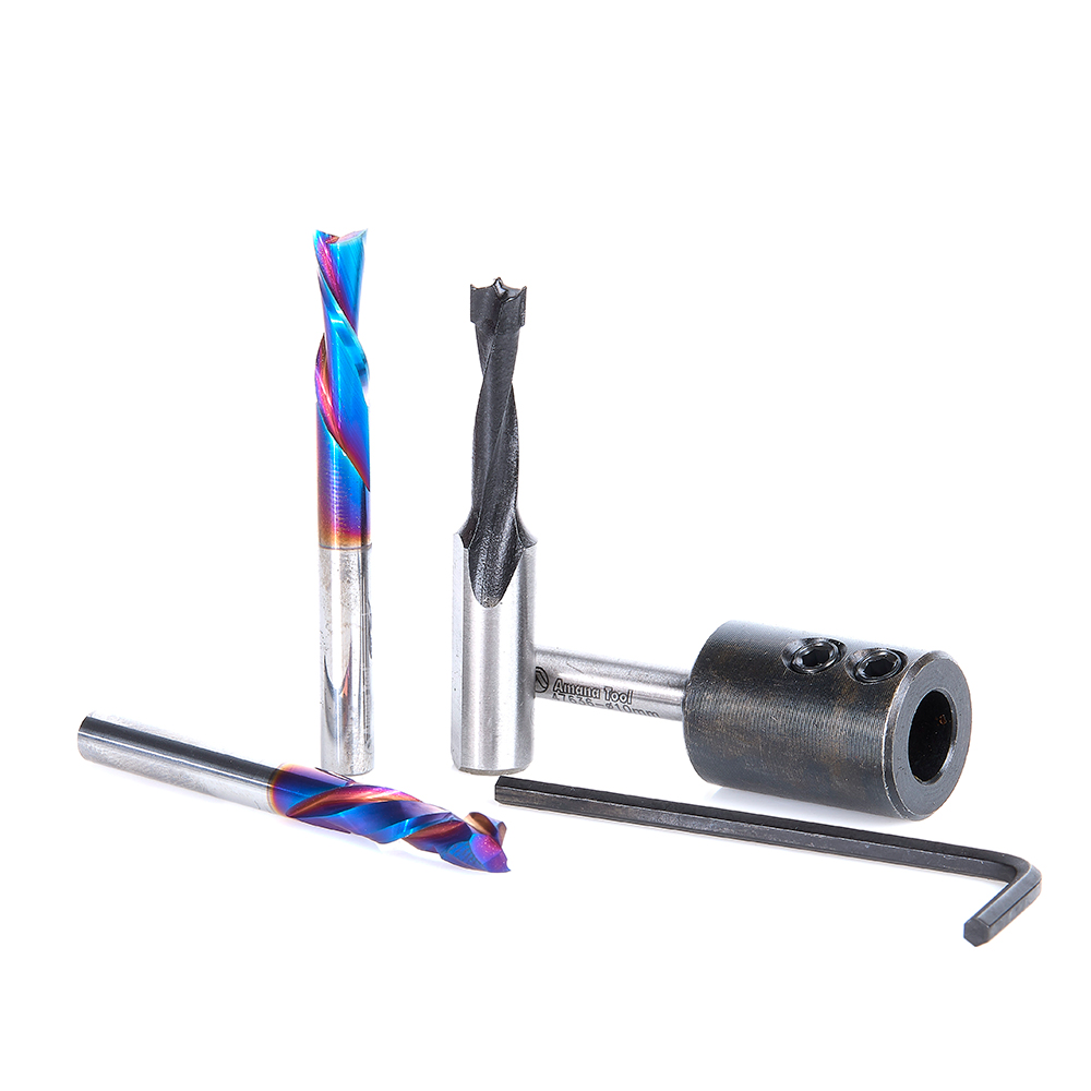 Amana AMS-334 4-Pc CNC Cabinet Making with 1/4 Dia Pin Holes Router Bit Pack
