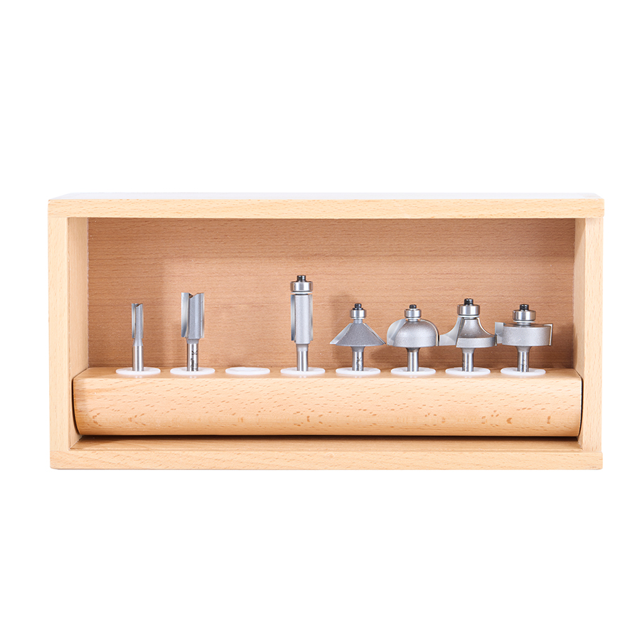 Amana AMS-402 7-Piece Carbide Tipped 1/4 Inch Shank Basic Router Bit Set