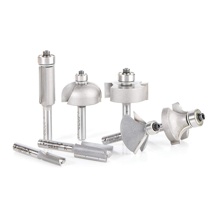 Amana AMS-402 7-Piece Carbide Tipped 1/4 Inch Shank Basic Router Bit Set