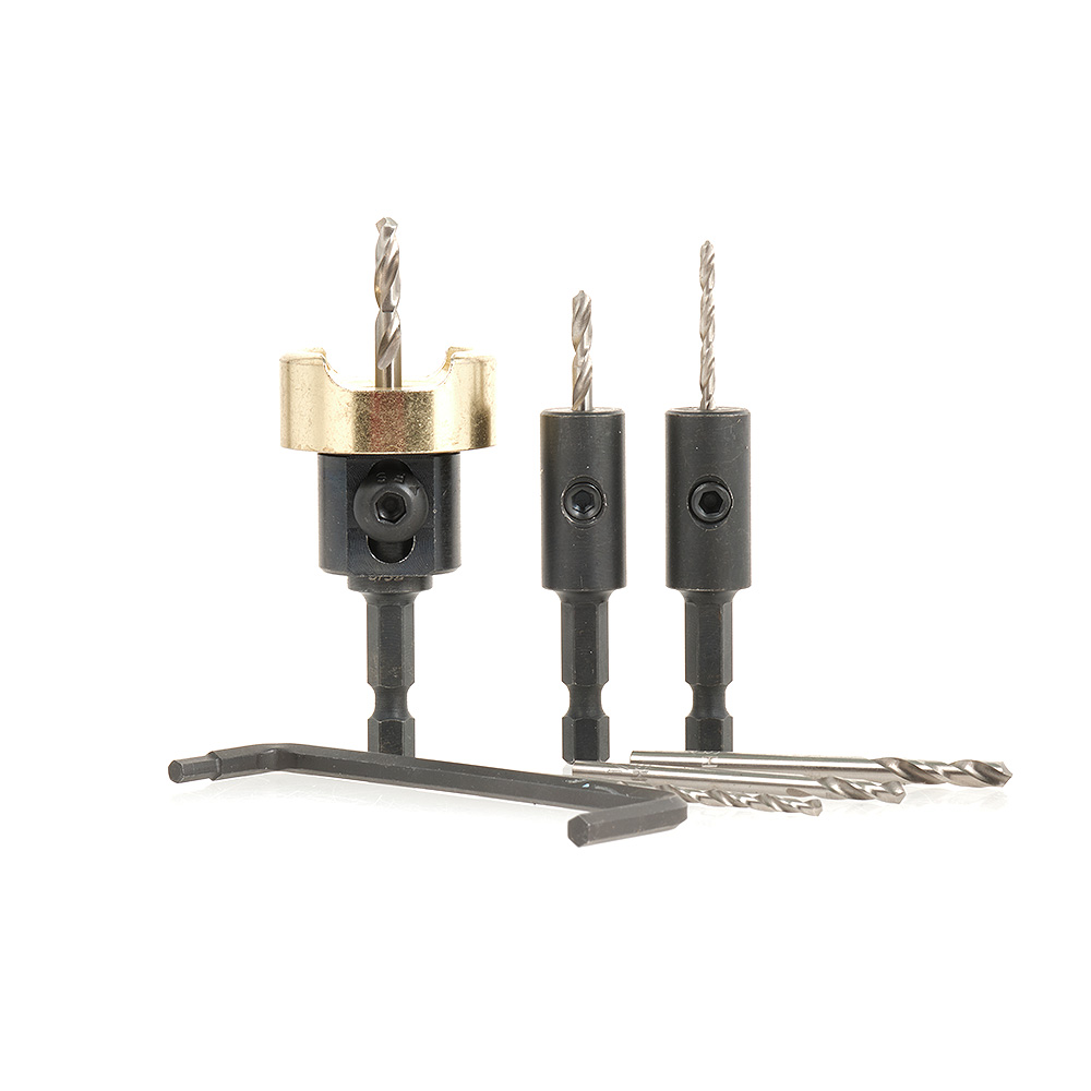 Amana AMS-618 7-Pc Drill Adapter Set with Stopper and Replacement HSS Drills