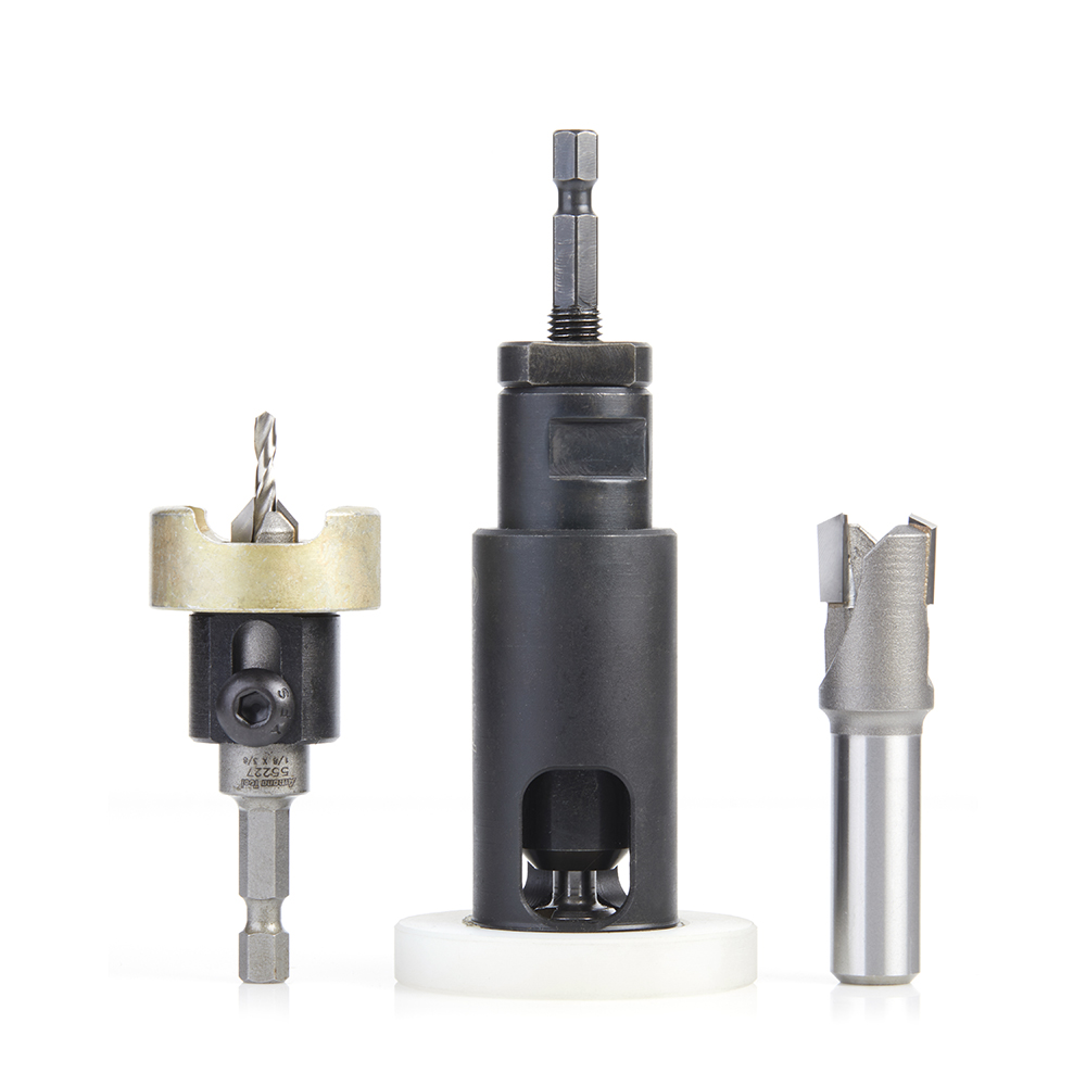 Amana AMS-626 3-Pc Adjustable Depth-Stop No-Mar Countersink, Plug Planer and Plug Cutter Set
