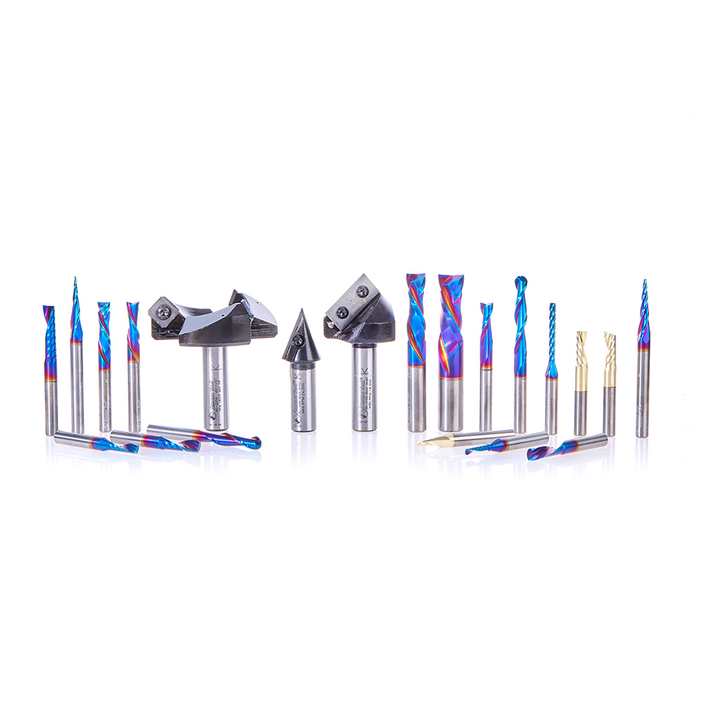 Amana AMS-CNC-21 21-Pc CNC General Purpose Starter Set I, Packed In Tanos Systainer Plastic Case, 1/4, 3/8, & 1/2 Inch Shank