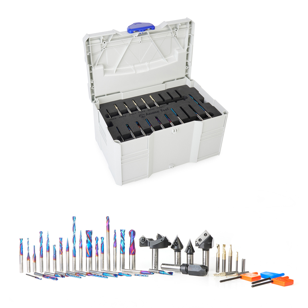 Amana AMS-CNC-40 40-Pc Master CNC Router Bit Collection, Packed In Tanos Systainer Plastic Case, 1/4 & 1/2 Inch Shank