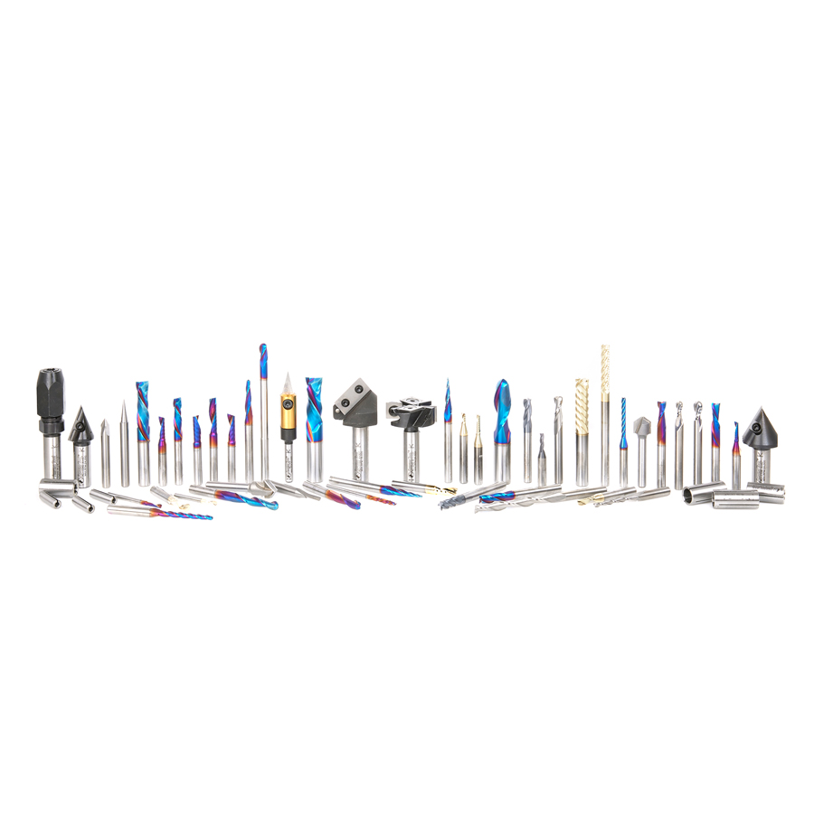 Amana AMS-CNC-60 - Master CNC Router Bit Collection, 57-Pcs with LED Illuminated, Mirrored Interior and Solid Wood Display