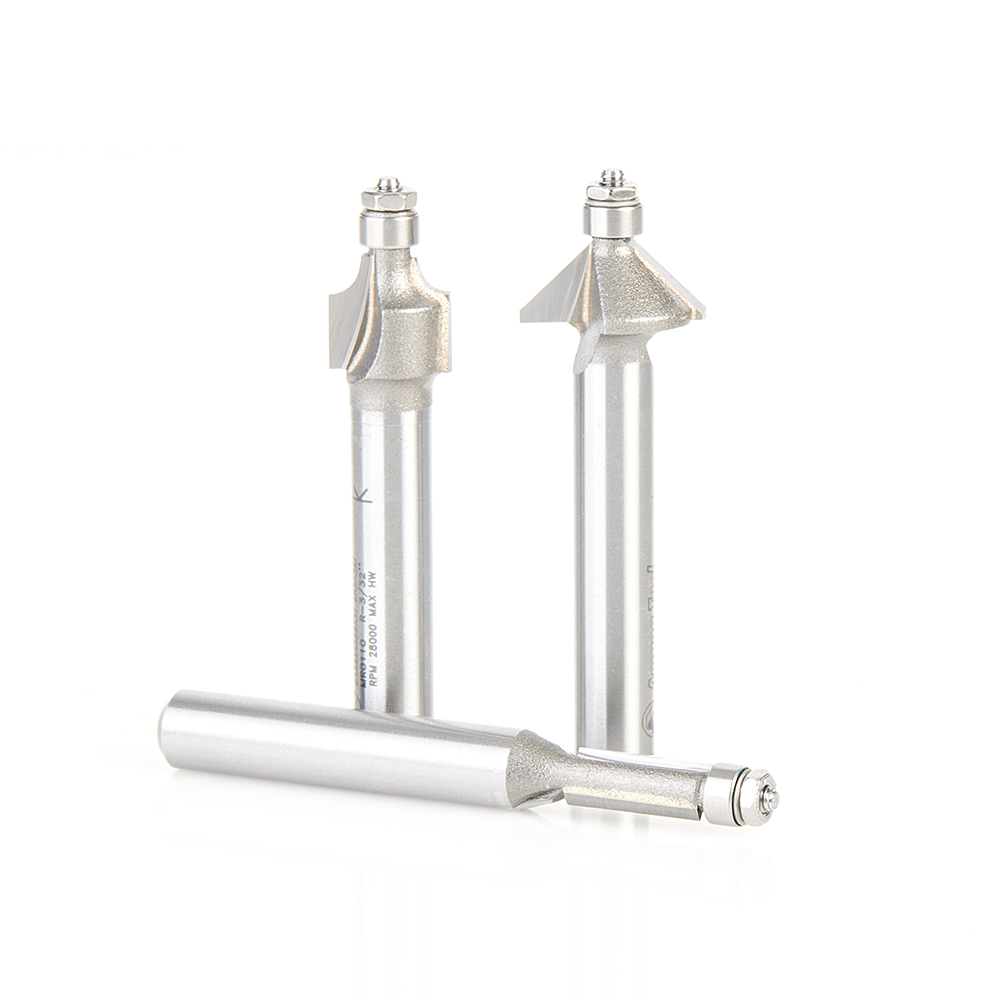 Amana AMS-MRSET 3-Piece Miniature Router Bit Pack With Mini 3/16" Diameter Lower Ball Bearing