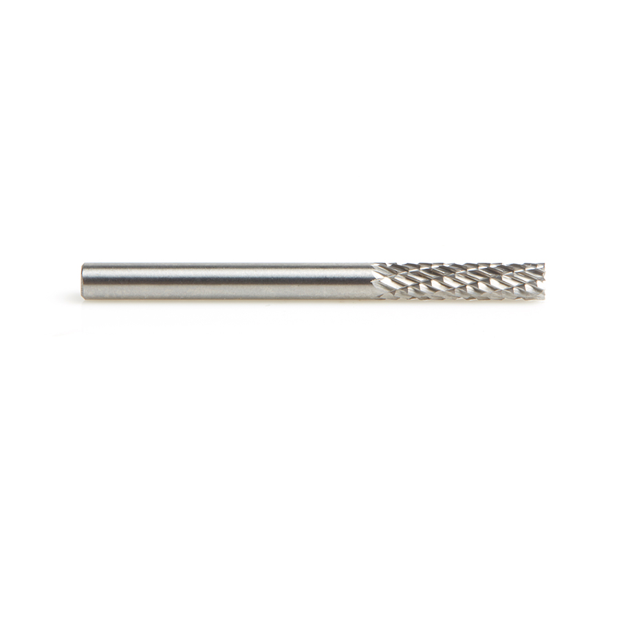 Amana BURS-080 Solid Carbide Cylindrical Shape with End Cut 1/8 Dia x 9/16 x 1/8 Shank Double Cut SB Burr Bit for Die-Grinders