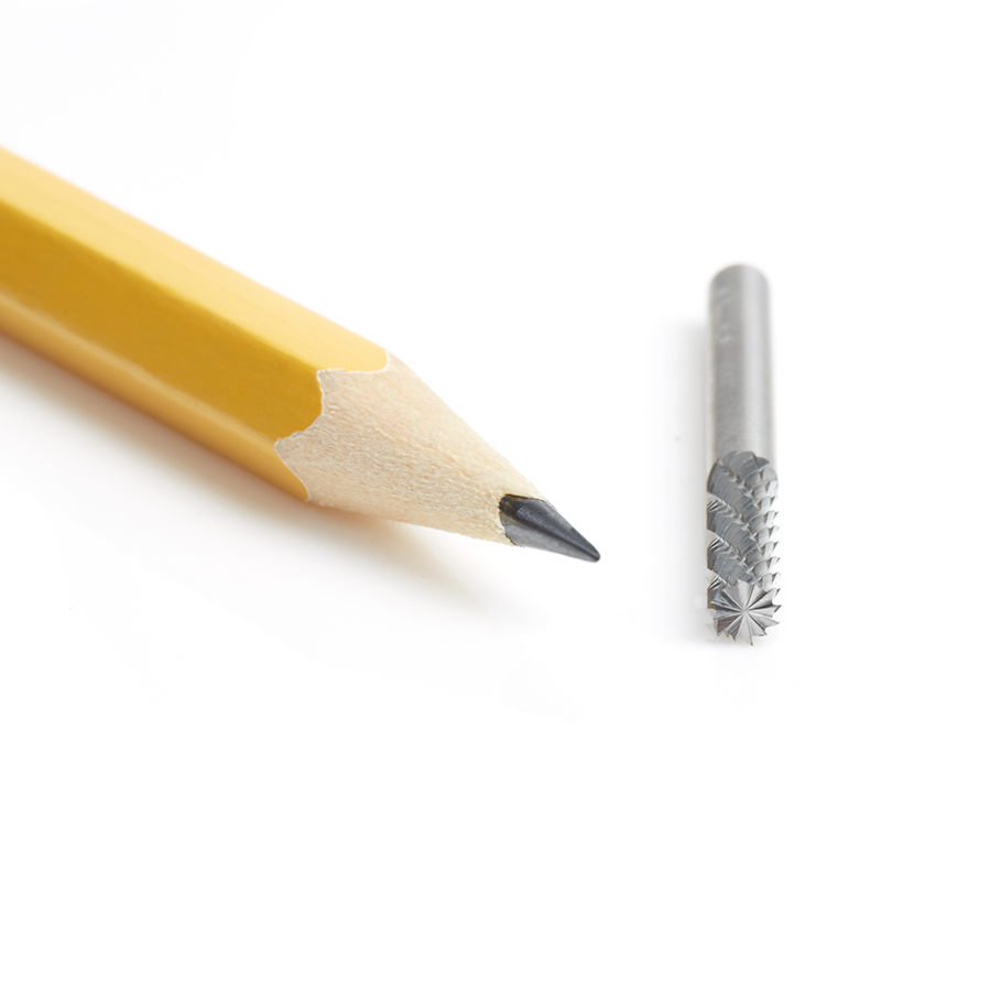 Amana BURS-080 Solid Carbide Cylindrical Shape with End Cut 1/8 Dia x 9/16 x 1/8 Shank Double Cut SB Burr Bit for Die-Grinders