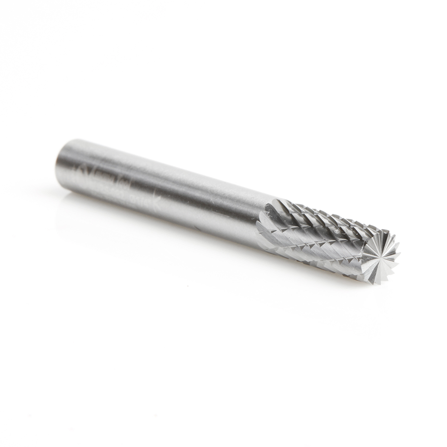 Amana BURS-082 Solid Carbide Cylindrical Shape with End Cut 1/4 Dia x 5/8 x 1/4 Shank Double Cut SB Burr Bit for Die-Grinders