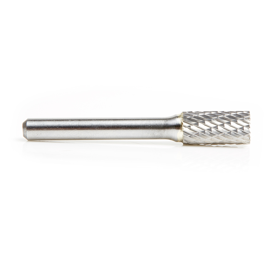 Amana BURS-084 Solid Carbide Cylindrical Shape with End Cut 3/8 Dia x 3/4 x 1/4 Shank Double Cut SB Burr Bit for Die-Grinders