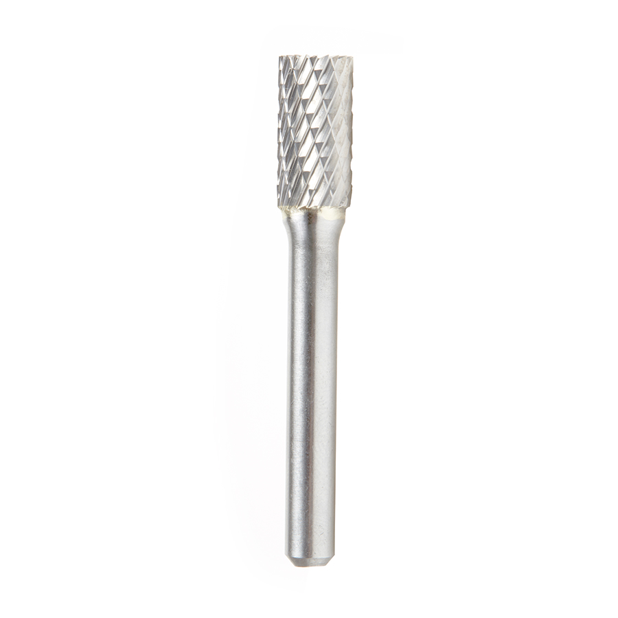 Amana BURS-084 Solid Carbide Cylindrical Shape with End Cut 3/8 Dia x 3/4 x 1/4 Shank Double Cut SB Burr Bit for Die-Grinders