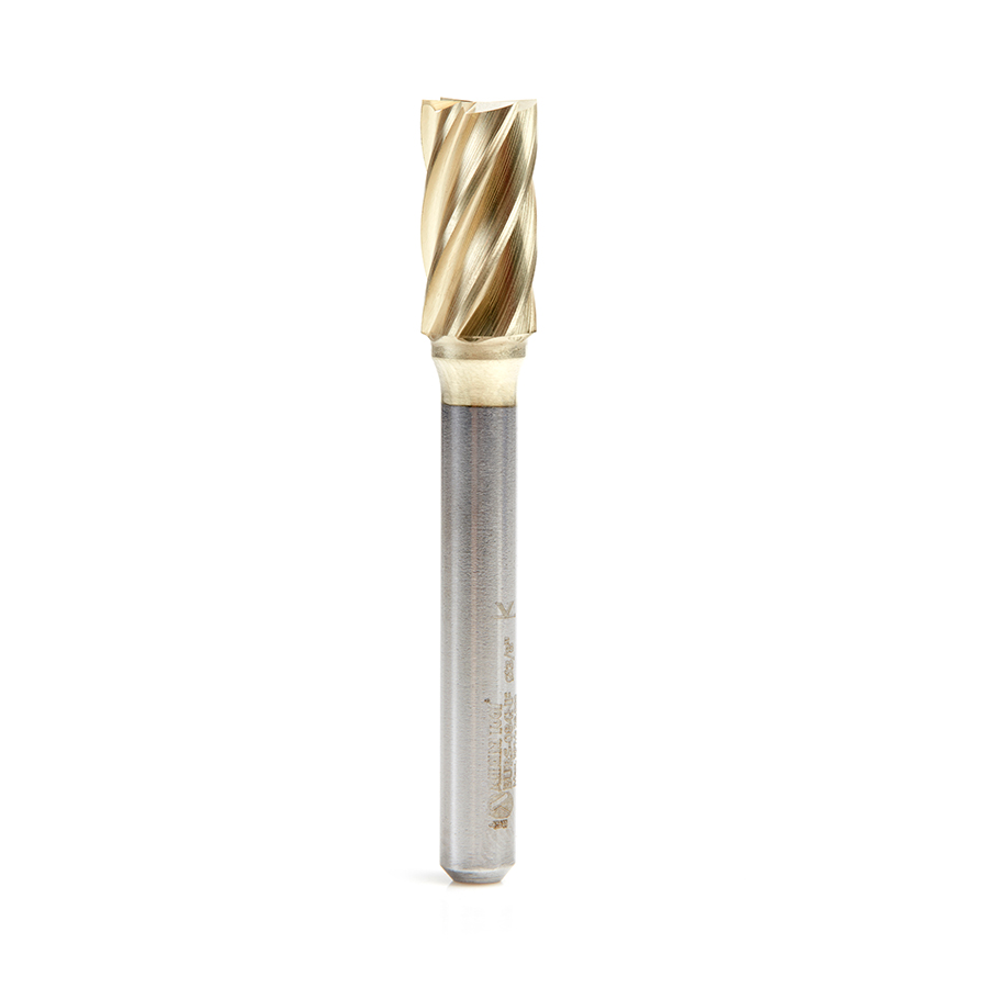 Amana BURS-084NF Solid Carbide Cylindrical Shape with End Cut 3/8 Dia x 3/4 x 1/4 Shank Non-Ferrous ZrN Coated SB Burr Bit for Die-Grinders