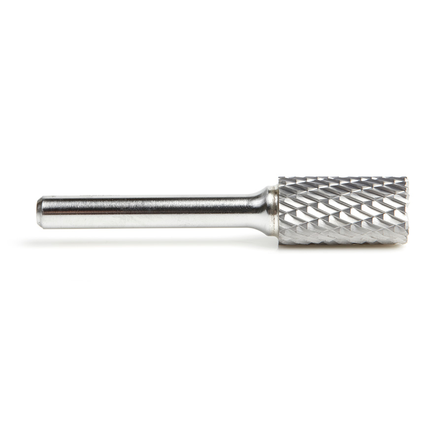 Amana BURS-088 Solid Carbide Cylindrical Shape with End Cut 1/2 Dia x 1 x 1/4 Shank Double Cut SB Burr Bit for Die-Grinders