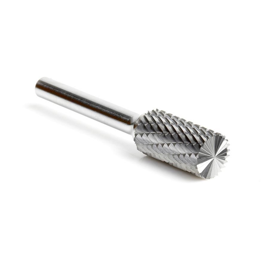 Amana BURS-088 Solid Carbide Cylindrical Shape with End Cut 1/2 Dia x 1 x 1/4 Shank Double Cut SB Burr Bit for Die-Grinders