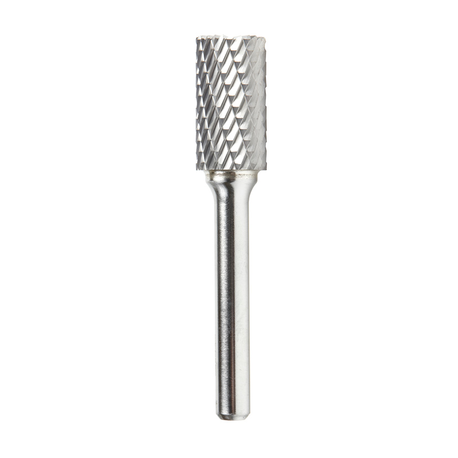 Amana BURS-088 Solid Carbide Cylindrical Shape with End Cut 1/2 Dia x 1 x 1/4 Shank Double Cut SB Burr Bit for Die-Grinders