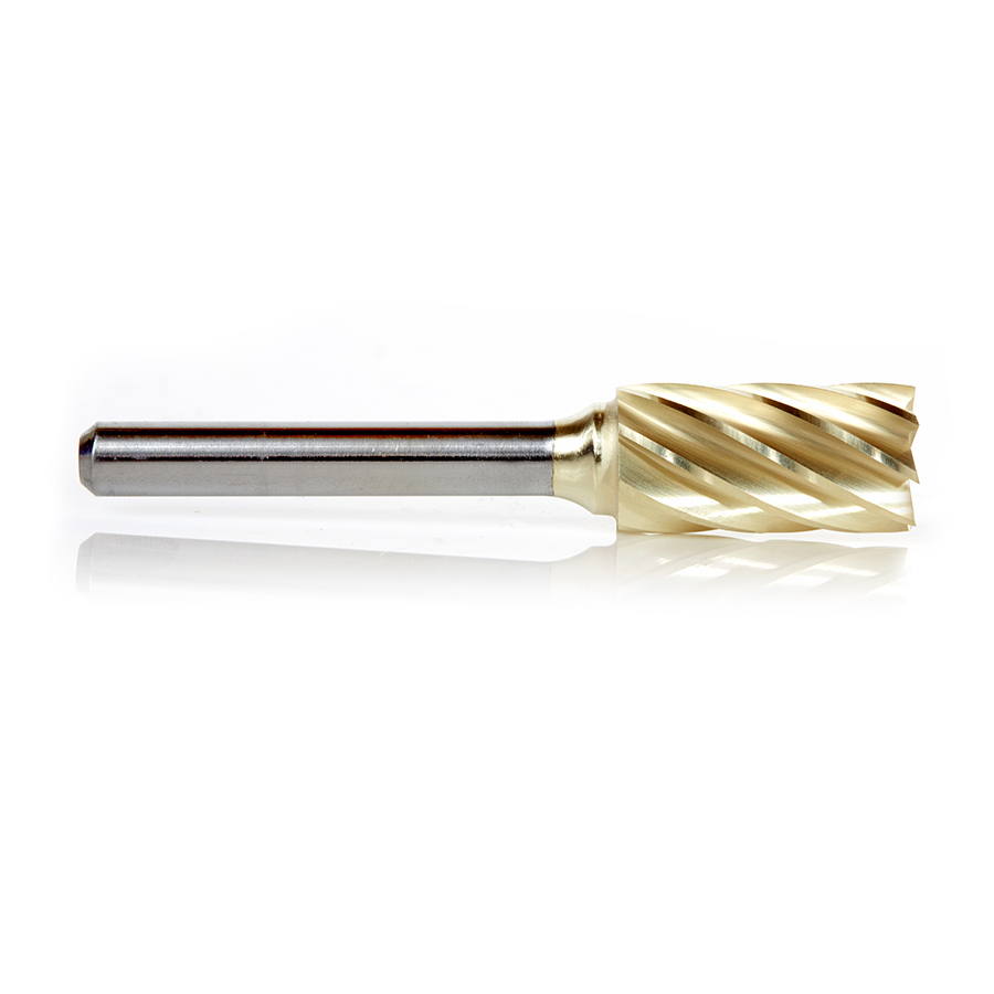 Amana BURS-088NF Solid Carbide Cylindrical Shape with End Cut 1/2 Dia x 1 x 1/4 Shank Non-Ferrous ZrN Coated SB Burr Bit for Die-Grinders