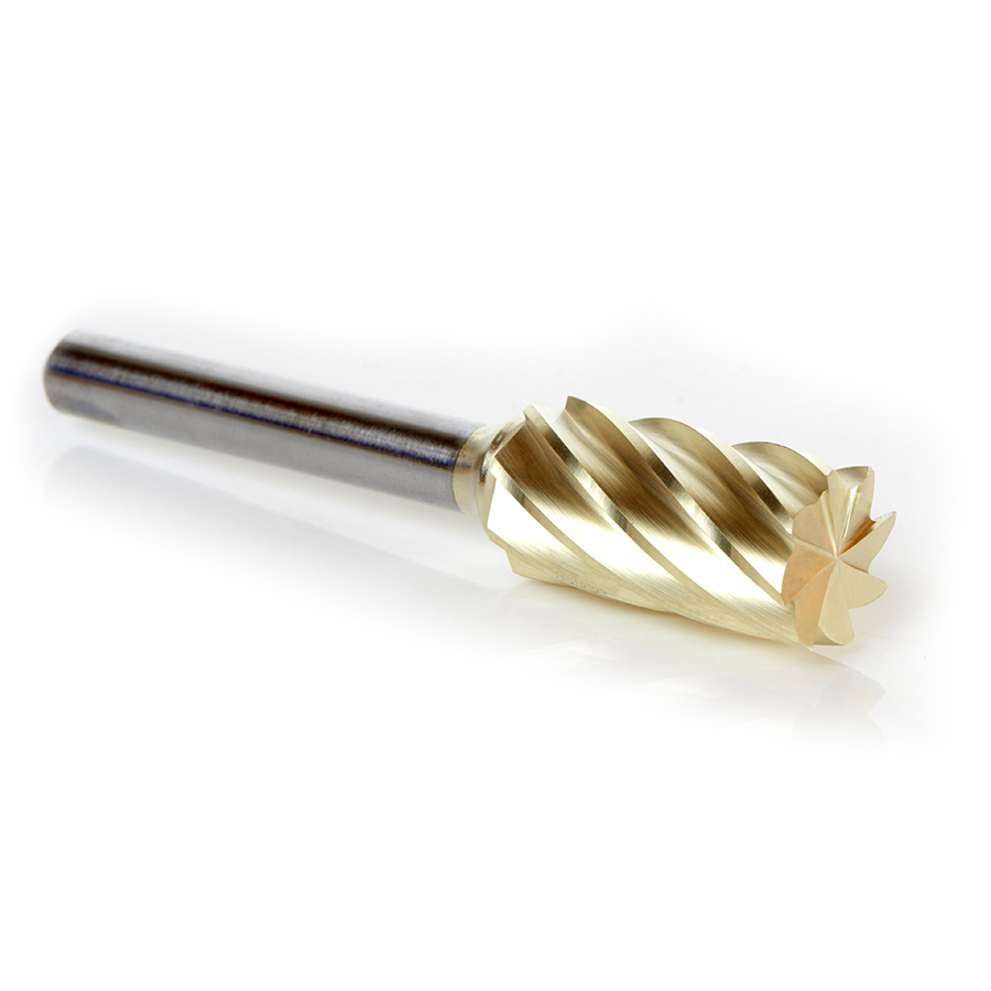 Amana BURS-088NF Solid Carbide Cylindrical Shape with End Cut 1/2 Dia x 1 x 1/4 Shank Non-Ferrous ZrN Coated SB Burr Bit for Die-Grinders