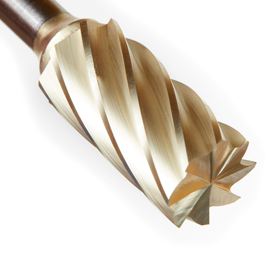 Amana BURS-088NF Solid Carbide Cylindrical Shape with End Cut 1/2 Dia x 1 x 1/4 Shank Non-Ferrous ZrN Coated SB Burr Bit for Die-Grinders