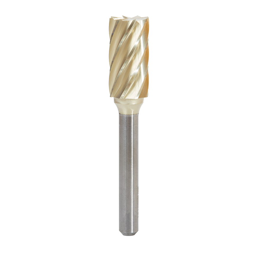 Amana BURS-088NF Solid Carbide Cylindrical Shape with End Cut 1/2 Dia x 1 x 1/4 Shank Non-Ferrous ZrN Coated SB Burr Bit for Die-Grinders