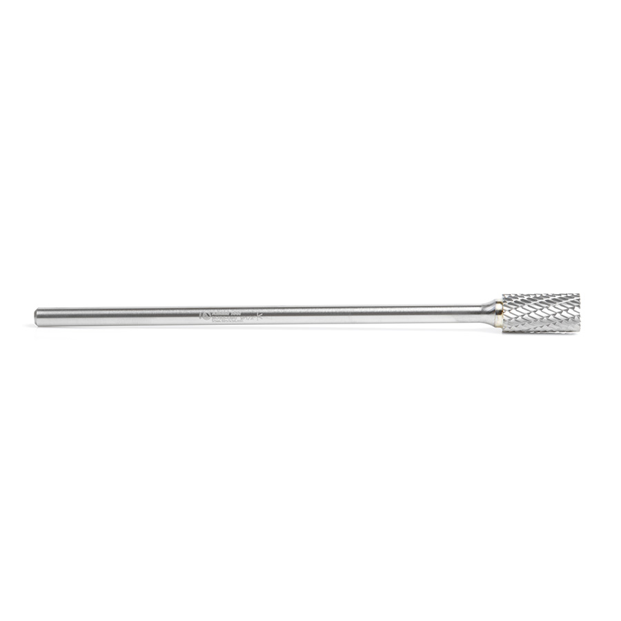Amana BURS-090 Solid Carbide Cylindrical Shape with End Cut 1/2 Dia x 1 x 1/4 Shank Double Cut SB Burr Bit for Die-Grinders