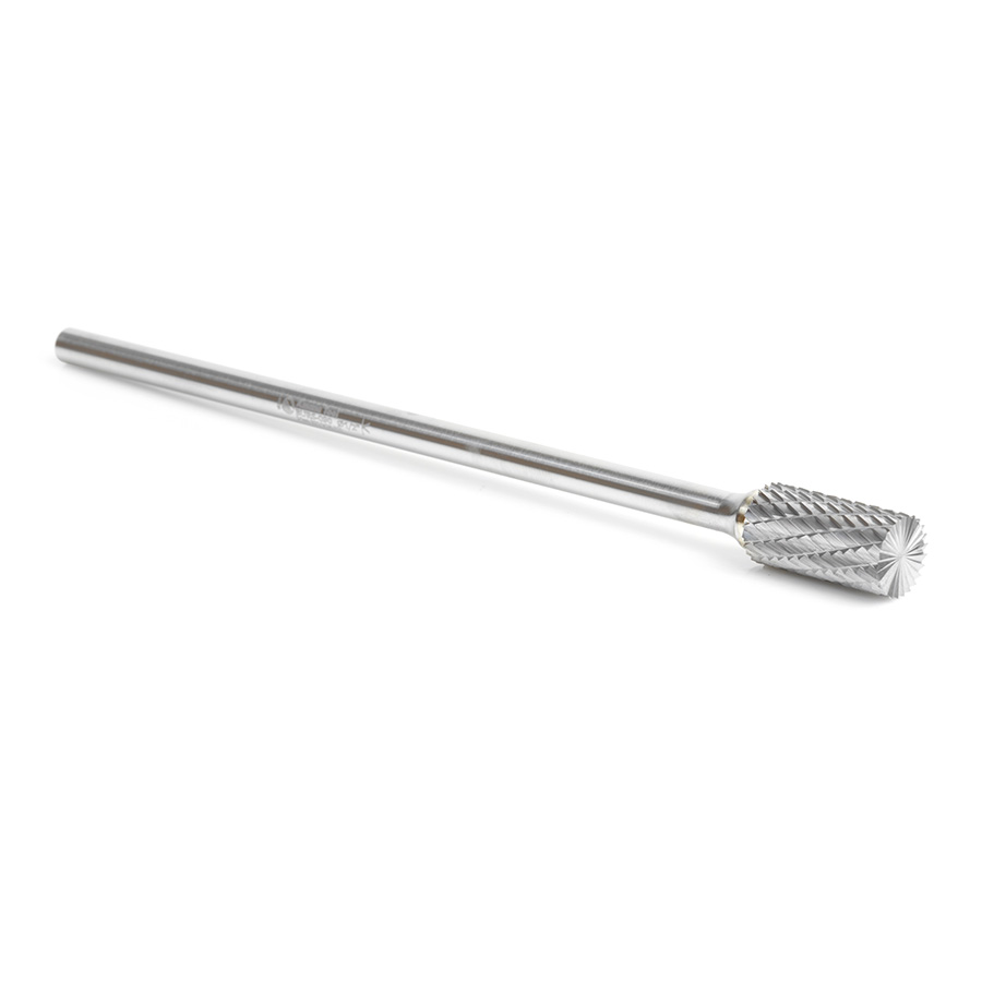 Amana BURS-090 Solid Carbide Cylindrical Shape with End Cut 1/2 Dia x 1 x 1/4 Shank Double Cut SB Burr Bit for Die-Grinders