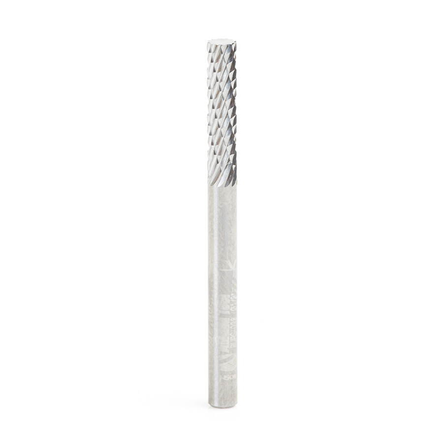 Amana BURS-098 Solid Carbide Cylindrical Shape with No End Cut 1/8 Dia x 9/16 x 1/8 Shank Double Cut SA Burr Bit for Die-Grinders