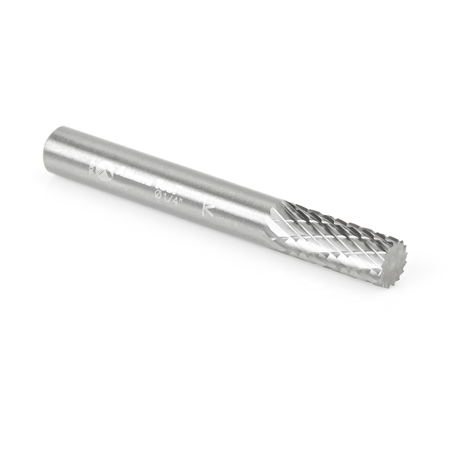 Amana BURS-100 Solid Carbide Cylindrical Shape with No End Cut 1/4 Dia x 5/8 x 1/4 Shank Double Cut SA Burr Bit for Die-Grinders