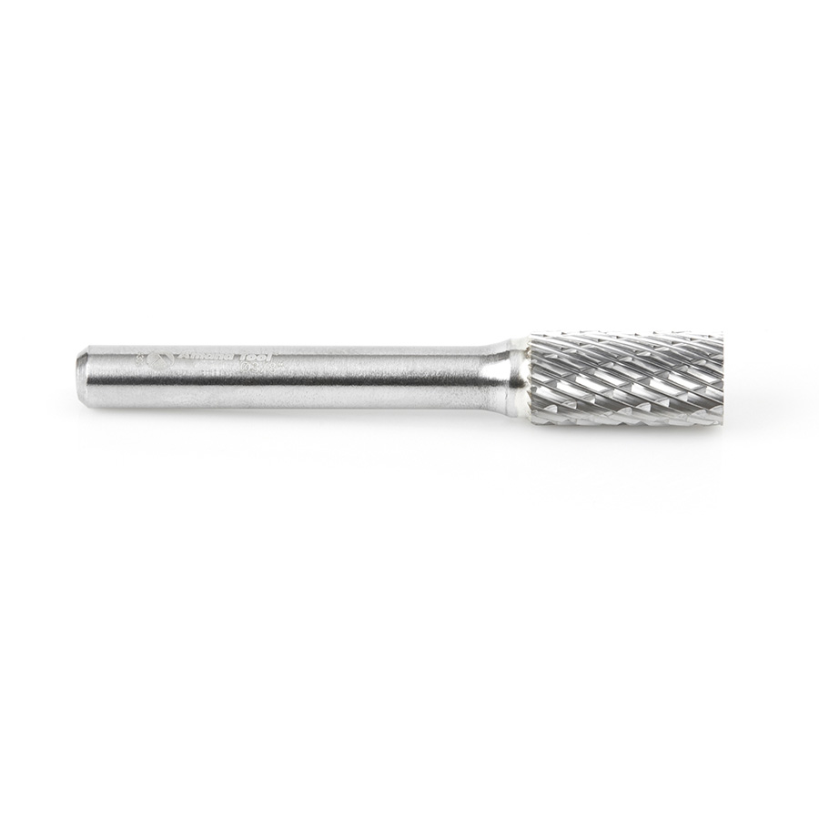 Amana BURS-102 Solid Carbide Cylindrical Shape with No End Cut 3/8 Dia x 3/4 x 1/4 Shank Double Cut SA Burr Bit for Die-Grinders