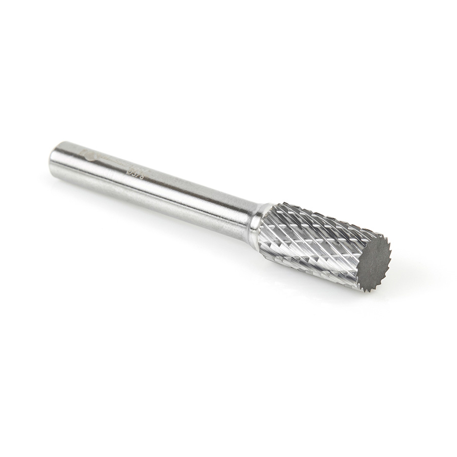 Amana BURS-102 Solid Carbide Cylindrical Shape with No End Cut 3/8 Dia x 3/4 x 1/4 Shank Double Cut SA Burr Bit for Die-Grinders