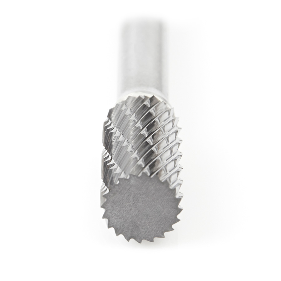Amana BURS-102 Solid Carbide Cylindrical Shape with No End Cut 3/8 Dia x 3/4 x 1/4 Shank Double Cut SA Burr Bit for Die-Grinders